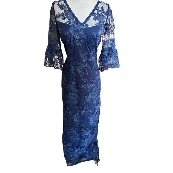 Adrianna Papell Women's Navy Long Sequin Embroidered Column Gown Size 10 - Picture 3 of 9